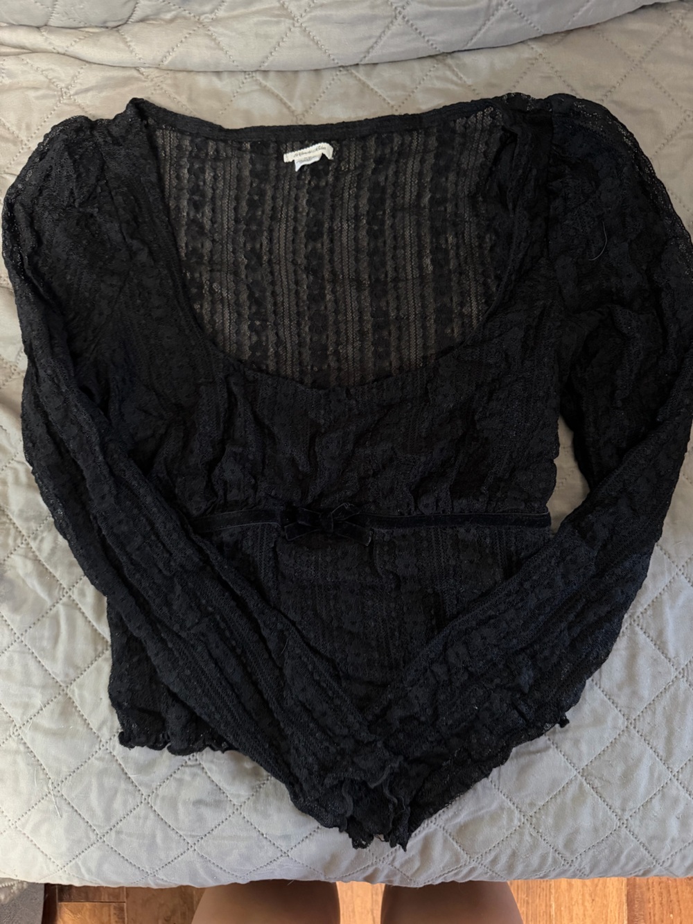 Black Lace Long-Sleeve Sheer Top